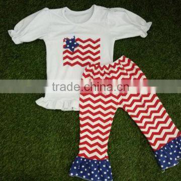 Summer girls outfit red chervon capri set July 4th baby kids boutique girls clothing set