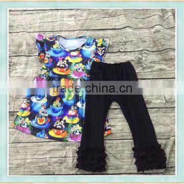 Knitting Cotton Summer Tops for Baby Girls Kids 2017 Clothing Sets Cup Mouse Print Boutique Outfit