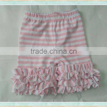 2017 girls Red and white stripes ruffle little kids wholesale cotton shorts