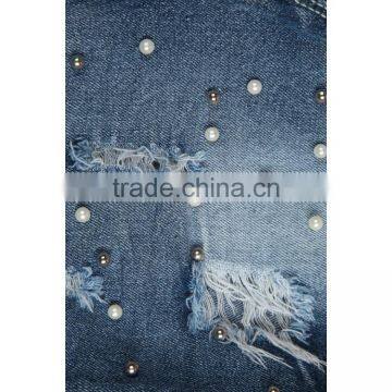 China Apparel Factory Elastic Ribbon Waistband Kids Printed Shorts Jeans With Hole photo-6