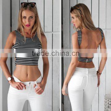 Custom Fashion Double Mini Stripe Curve Hem Tank Tops For Wholesale 2017 photo-2