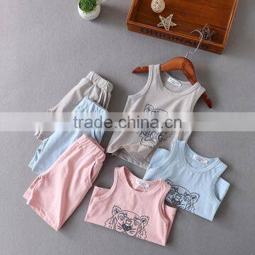 Wholesale summer cotton printing kids t shirt with pants set