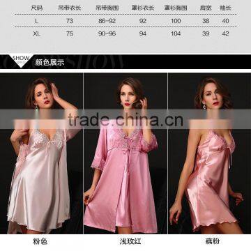 The New Spring and Summer Factory Pin Emulation Silk Pajamas 7 Minutes of Sleeve Embroidery Elegant Lace Nightgown Sexy Strap ni photo-6