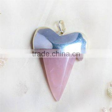 Shark's Teeth Gemstone Beads Healing Point Pink Crystal Chakra Pendant