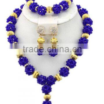 Gold-Plated Ball Crystal Beads Y Shape Necklace African Jewelry Set