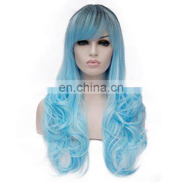 Halloween Carnival Party Sky Blue Black Root Wig for Adults photo-3