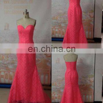 Real Dresses Lace Evening Gown Watermelon Sweetheart Bodice Floor Length Long Coral Evening Dresses Women Free Shipping ZZ25