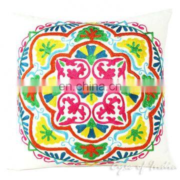 White Embroidered Throw Pillow Cushion Cover - 16, 18"