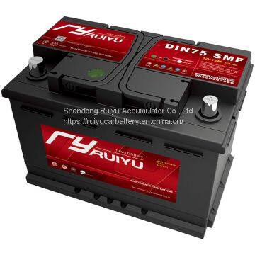 12v 75ah din sealed maintenance free lead acid auto car battery