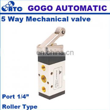 GOGO 5 way Pneumatic air hand operated control valves 1/4 inch exhaust Manual Mechanical valve MSV86522-R with Roller Type