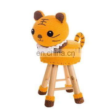 Yarncrafts Handmade Stuffed Animal Shape Tiger Living Room Children Kids Wooden Foot Stool Chair