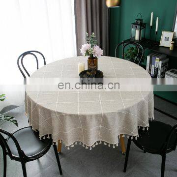 Nordic Embroidery Grid Cotton and Linen Tassel Lace Round Table Cloth Party Table Cloth Waterproof Table Cloth photo-3