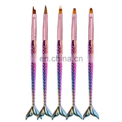 New Arrival Mermaid Colorful Handle Acrylic Gel Nail Art Brush Set for Manicure Pedicure