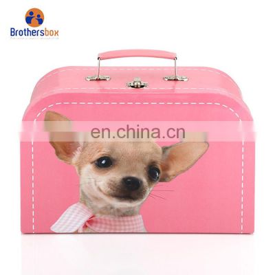 Factory wholesale kid paper suitcase box pink cardboard suitcase