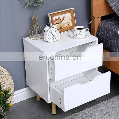 Modern Warm White Modern Bedside Table Nightstand 2 Drawers