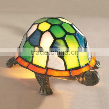 Tiffany Green Turtle Accent Lamp, Antique Bronze and Art Glass Shade