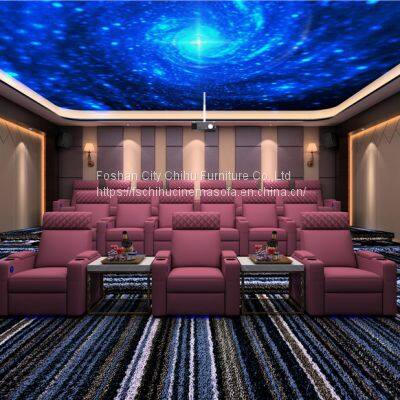 Customizable American Style Comfortable Red Color Theater Furniture 4 seaters Real Leather Home Theater Cinema Sofa