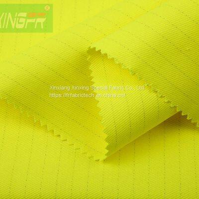 350gsm CVC60/39/1 FR AST water repellent Hi-Vis fluorescent yellow fabric      Flame-retardant Hi-vis Yellow Fabric