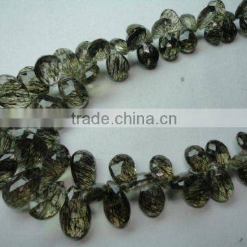 Black Rutile quartz Briolette Beads drops Strand