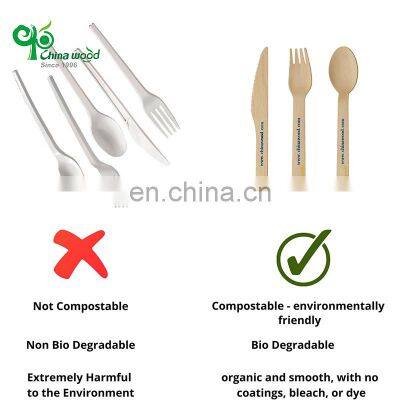 Yada Custom 160mm Eco Friendly Biodegradable Natural Wood Knife Fork Spoon Wood Cutlery Set photo-2
