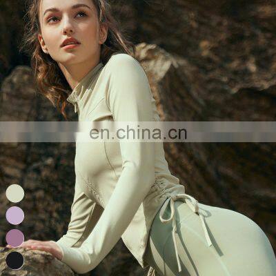 Wholesale Activewear Custom Running Workout Sports Wear Gym Fitness Long Sleeve Zipper Drawstring Jackets Women Yoga Jacket