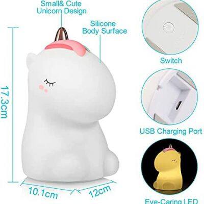 3500K Nursery Silicone USB Portable Color Charging Cute LED Unicorn Night Lights for Kids Bedroom Decor Birthday Gift photo-3