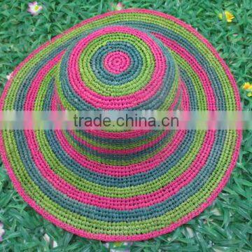 New Fashion Wholesale Ladies Colourful Handweave Straw Floppy Hat photo-6