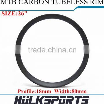 Carbon fiber 26ER mountain bicycle Rim bicycle Carbon Rim Hookless 80mm width tubuless