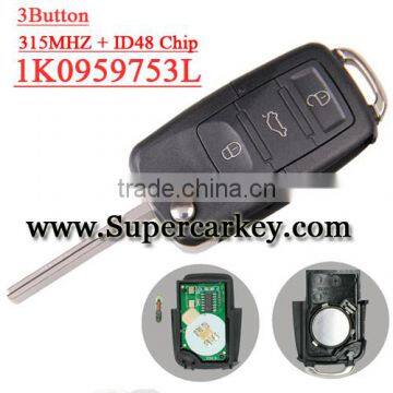 High Quality 1K0 959 753 L 3 button Flip remote key for id48 chip 315mhz for vw