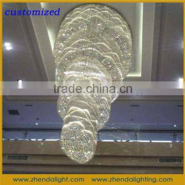 Dia 1.5m*H4m customized LED Crystal chandeliers stair light for 5 start hotel