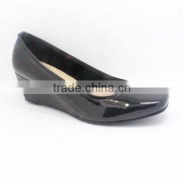 Classic patent PU leather square toe women wedges shoes guangzhou shoes factory