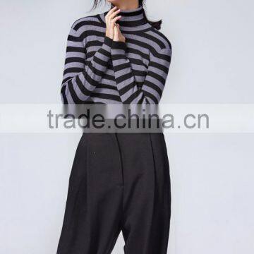 JS--11016A with strips classical style turtle neck slim knitted women sweater fashionable