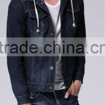 Denim jacket shop fashion plain zipper men's denim jacket with fleece hoody