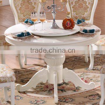 European foshan shunde furniture white dining table with round turntable