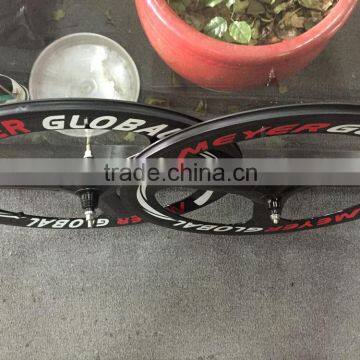 MeyerGlobal Reflective Logo 700C Full Carbon Fiber Tri Spoke Rim Rear Fixed Gear Wheels photo-6