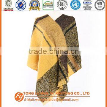 fashion soft wholesale yellow chequer loop yarn woven square scarf
