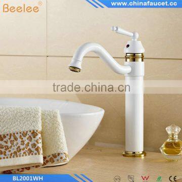 Luxury Deck Mount White & Golden Basin Sink Faucet Single Lever Bathroom Vessel Sink Mixer Taps photo-3
