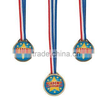 Custom Design Reward Souvenir Award Cheap Plastic Gold Academic Achievement Medals with Nylon Ribbon Necklace