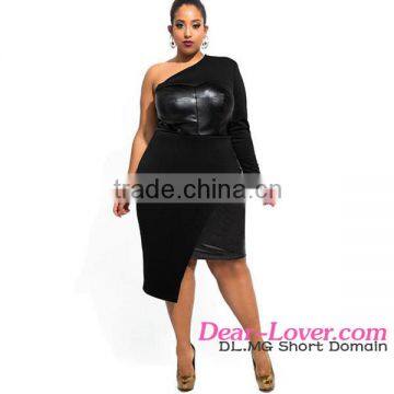 Black One-should Plus Size fashion design small girls dress