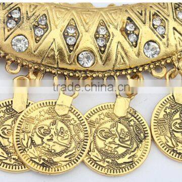 Made in China Online Wholesale European and American Vintage Gold Silver Coin Statement Chain Hoop Earrings Necklace Jewelry Set photo-3