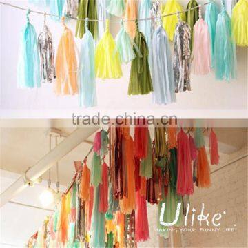 Bulk Diy Tissue Tassel Garland Elegant Colorful Gold and Silver shiny tinsel garland