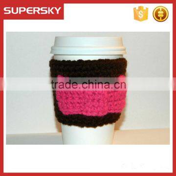 V-73 Knitted mug sleeve warmmer sweater mug / knitted cup sleeve with pink bow