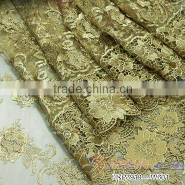 High end fashion dress border lace 3D applique metallic gold lace fabric