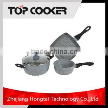 4PCS induction marble coating cookware sets with glass lid