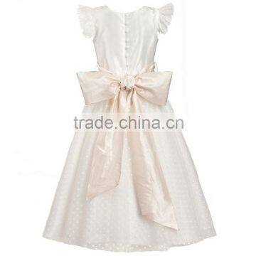 2016 Summer White Girls Wedding Dress With Bow Delicate Girl Princess Dresses Short Sleeve Baby Clothes CMGD90326-16