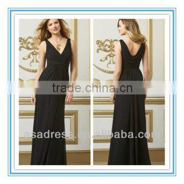 2014 New Style Draped V-Neck Gathered Front Twist at Empire Cowl Back Detail Black and Champagne Bridesmaid Dresses (BDWA-4005)