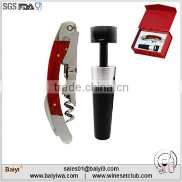 2015 hot selling deluxe manual wood corkscrew with vacuum stopper