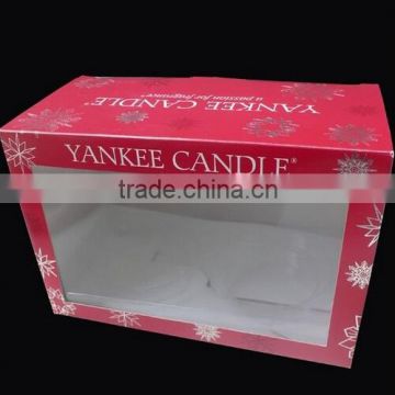 Red coloured packing box with clear window