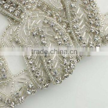 30mm Crystal Wedding Leaf Shape Bead Trim for Bridal Sash R2319 photo-5