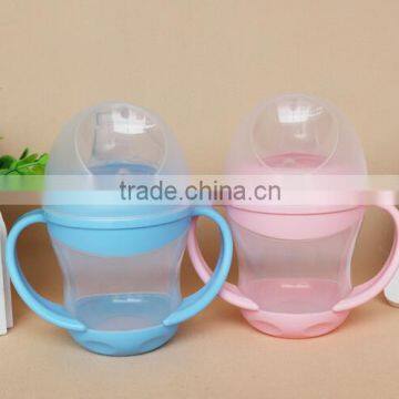 Plastic baby infant training water cup with double handle Baby Training Water Drinking Bottle